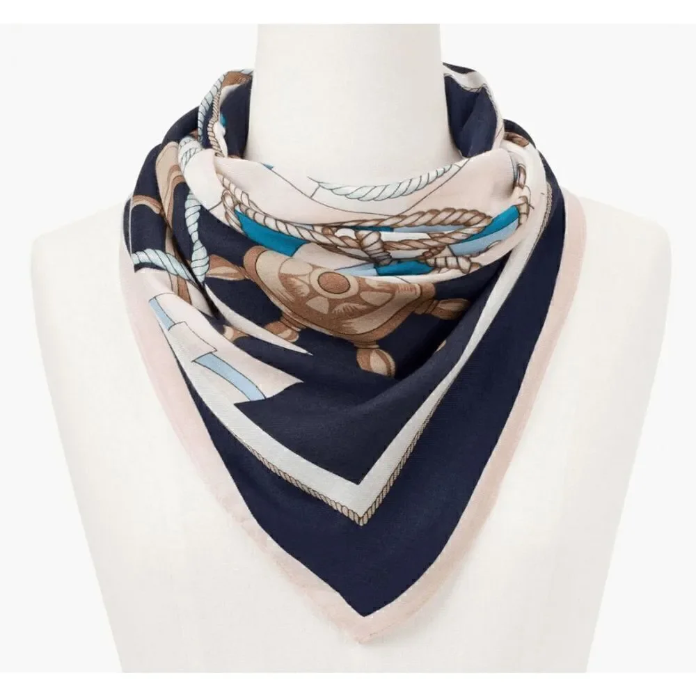 Talbots Square Starboard Port Scarf Silk Indigo Blue Multi